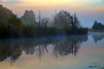 Туман над озером. / Осень. Утро на озере Рожок.