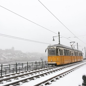 journey by train in winter / Lovely photo of yellow train