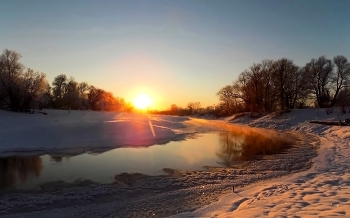 Зимний закат / Томская область, природа, река