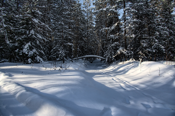 Лесная речка спит под снегом / Уральская зима