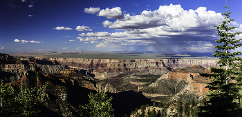 &nbsp; / Grand Canyon scenic view from an elevated vista point, rainclouds in the far distance. United States of America