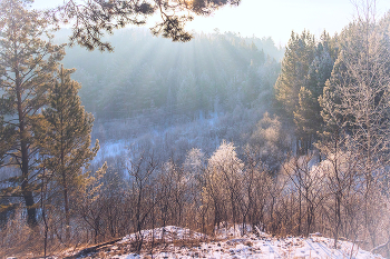 Кайдаловка / Несмотря на 30-ти градусный мороз, маленький ручей Кайдаловка упорно бежит, взламывая покрывающий его лед, разливаясь вширь и покрывая бесснежную забайкальскую зиму кружевами куржака и пара