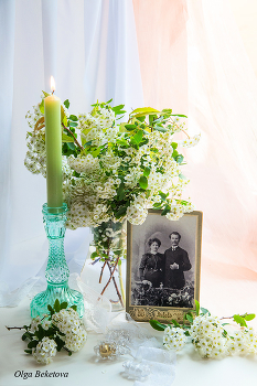 Старое фото / цветы, фотография, свеча