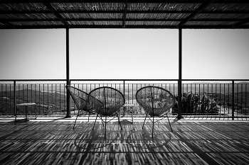 &nbsp; / Terrace overlooking the Maremma countryside. Light and shadow pattern.