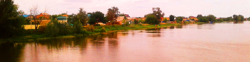 Река Воложка / Вид на село Старокучергановка.
Наримановский район,
Астраханская область.