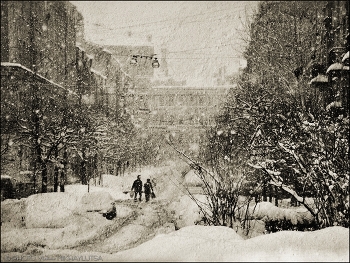 Снегопад / Зима в Санкт-Петербурге. Сепия.