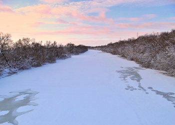 Утро 14-го, после обильного снегопада / Рассвет на реке Ока после обильного снегопада