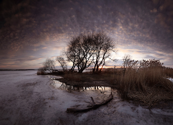 тает лёд/на закате / конец марта, на озере тает лёд, закат, остров камышовый, минское море