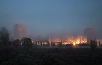 Мой город встречает рассвет / утро, туман, Фрязино