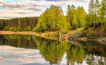 Берег озера весной. / ...