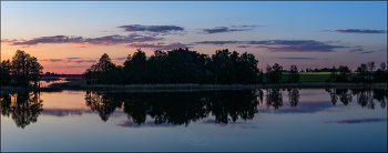 Silent Lake panorama / Panorama of senic view of silent lake against sky at sunset with reflection