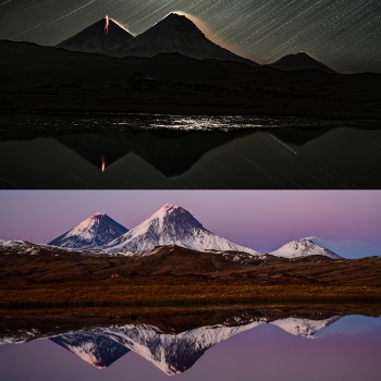 Ночь и день / Извержение вулкана Ключевская сопка