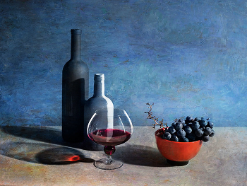 Изабелла / натюрморт виноград бутылки бокал