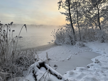 Незамерзающее озеро / Таким нежным, сказочно красивым может быть морозное утро на берегу незамерзающего озера рядом с Шатурской ГРЭС.