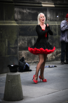 Tiffany / Tiffany Redman promotes Edinburgh Fringe Festival show 'The Two Sopranos', on the Royal Mile, Edinburgh