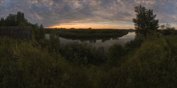 Закат над Уньгой / Западная Сибирь, вечерняя съемка, панорама 5 кадров