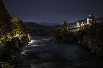 Night Over Rioni River / Ночь над рекой Риони, с цепного моста в Кутаиси