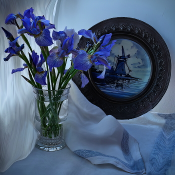 С ирисами и голландским блюдом / Серия Exposition 
Still Life with iris and antique plate in old Dutch style