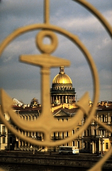 Saint Isaac's Cathedral - Saint Petersburg, Russia / Saint Petersburg is located on the Neva River, at the head of the Gulf of Finland; the easternmost arm of the Baltic.

On a photo walk in Russia's second largest city I chose to frame the golden dome of Saint Isaac's Cathedral within an anchor; to emphasize Saint Petersburg's connection with the sea.

Founded by Peter the Great in 1703, Saint Petersburg became the imperial capital of Russia until 1918. The Baltic port was also known as Petrograd in 1914, then Leningrad in 1924, before reverting back to Saint Petersburg in 1991.

https://travelnotes.org/pics/Europe/14-Saint_Petersburg_Russia.htm