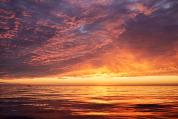 fiery sunset 3 / Закат в Охотском море, в конце лета. Снимок сделан с рыболовного траулера.