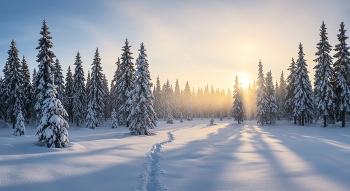 Солнечные ели / AI
Заснеженный лес в лучах солнца.