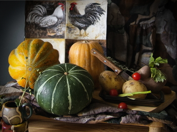 Утро в деревне. / Утро в деревне и цвета земли
Rustical life with diverse vegetables and earth colors in the morning light