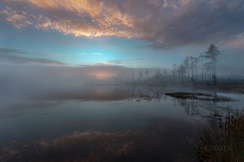 сквозь туман / осенний туман на озере