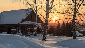 Деревня зимним вечером / ***