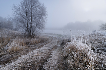 Дорога у реки / Туман. На рассвете первый мороз раскрасил всё инием...
