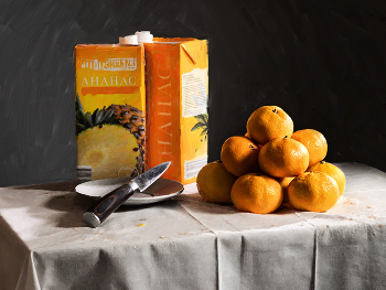 мандарины и ананасы / натюрморт