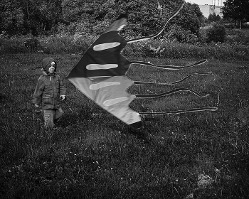 &nbsp; / Мы в небо запускали змея,
Бил ветер змея грудью в грудь
И змей, от воздуха хмелея,
Рвался из рук в небесный путь.
И не умея осторожно
Беречь крыла - три хрупких спицы,
В узде бечёвки ненадежной
Отчаянная билась птица,
И задыхаясь от восторга,
Глядели восхищенно дети -
Танцует гордый змей покорно,
Тугой глотая жадно ветер.
 zanzib©