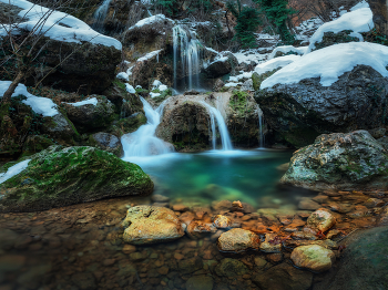 Серебряные потоки / Водопад Су-Учхан. Река Кызылкобинка. Урочище Кызыл-Коба. Республика Крым. 03 января 2026