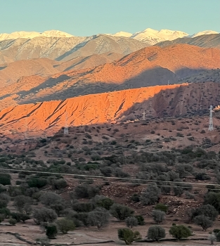 &nbsp; / Snow covered Atlas Mountains in Morocco, sunset