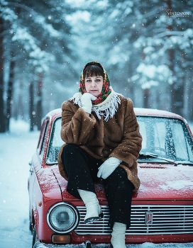 Винтажная фотосессия в стиле 80 х / Винтажная фотосессия в стиле 80 х в морозном лесу)