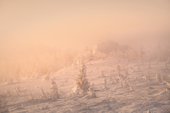 "Зимняя лесотундра Таганая" / В верхней части склонов гор Южного Урала характерны лесо-тундровые пейзажи. Национальный парк Таганай, январь