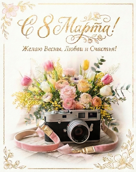 С Праздником 8 Марта,фотографини! / С женским праздником весны!
Счастья Вам и красоты,
Мира, радости, добра.
С 8 Марта Вас, ура!

Пусть весна согреет сердце
Ласковым своим теплом,
Принесет 8 Марта
Счастье и удачу в дом!