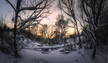 Зимний закат на Бежке / Тула, д. Колодезное, р. Бежка