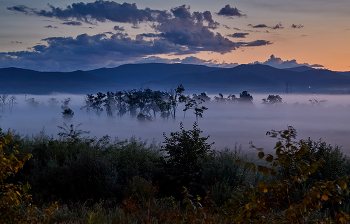 синий туман / Ранним летним утром, по дороге в аэропорт. Снимок сделан без штатива, недалеко от г. Артём, Прим. край.