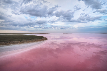 "Розовые озера" / По бескрайним просторам Калмыкии разбросаны сотни небольших озер. Практически все они мелководные и очень соленые. Особенность некоторых из них - ярко розовая окраска воды. Однако увидеть их в таком цвете удается далеко не всегда. После зимы озера заполняются водой, концентрация микроорганизмов, благодаря которым появляется тот самый розовый цвет, крайне мала