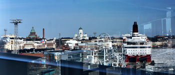 Отражённый вид на Хельсинки из окна отходящего парома / ОТРАЖЕНИЕ.
11 этаж пакрома.