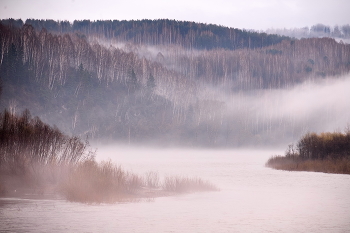 &nbsp; / Вечерний туман на речке Уса. Междуреченск, Кузбасс.