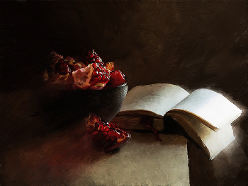 с книгой / на столе