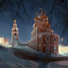 Нижний Новгород. Рождественская церковь. Зима. / панорама, 48 кадров на 50 мм.