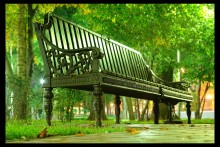 Скамейка в парке / Фотка сделана ночью, на большой выдержке, с земли.