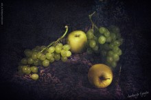 Белый виноград и яблоки. / техника: световая кисть.