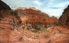 тропами Большого Каньона / http://www.grand.canyon.national-park.com/
путь до обзорной точки у реки Колорадо туда и обратно более 20 км, перепад высот до 1800м, наверху лежал снег, внизу было +24 С