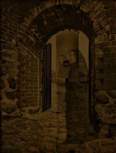 Откуда мы пришли...куда уходим?... / в основу легли две фотографии- башня с воротами в Сигулде (Латвия) и портрет монахини