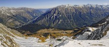 Домбайская осень / Панорама из 12 кадров с высоты 4000 метров..
Полная панорама в большом размере (2500х800) :  http://kod.front.ru/Dombay-big.jpg