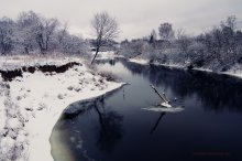 В тёмном омуте... / Пасмурная погода не по-зимнему тёплого января 2012 года.Река Дубна.
