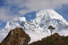 Гора Тамсерку по дороге к Эвересту. Непал / Каждый год по широкой тропе к Эвересту идет многотысячная толпа туристов. Бренд самой высокой горы в мире привлекает все больше и больше людей, отчего подъем к базовому лагерю во многом утратил то очарование и дух приключений, которое испытывали немногочисленные путешественники и редкие альпинисты здесь всего 20 лет назад. Коммерция, рестораны и гостиницы сделали такой подъем доступным для каждого, но превратили дорогу к Эвересту в шумный аттракцион. И только простор, красота здешних мест, ледников, величественных гор - Ама Даблама, Тамсерку, Нуптзе, и, конечно самого Эвереста, оправдывает нелегкий шестидневный подъем..
